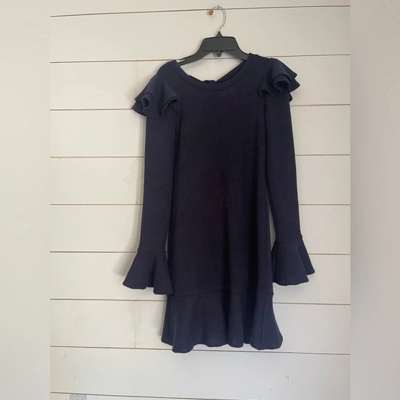 Saylor x Free People Blue Chase Knit Mini Ruffle Sweater Dress Size x-Small - Picture 2 of 10